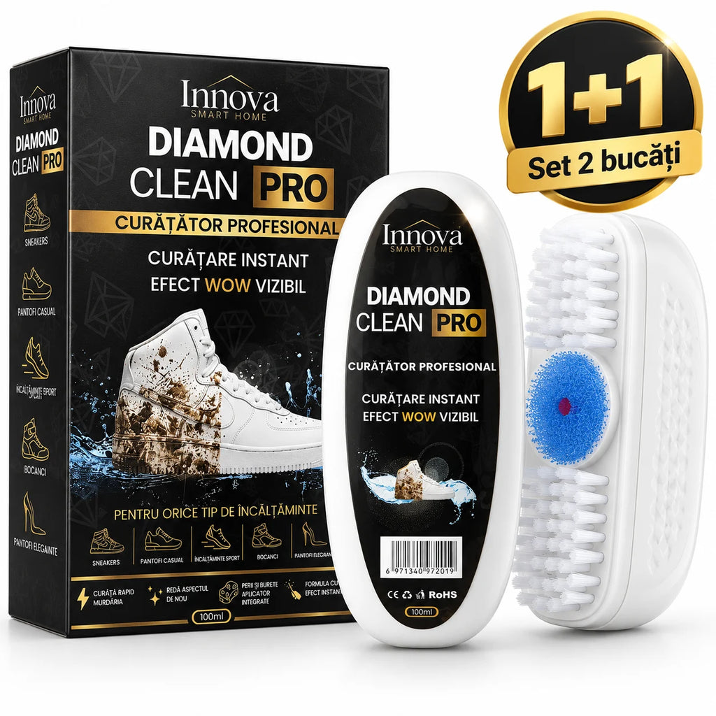 Curățător profesional pentru adidași Innova Diamond Clean Pro, set 1+1, 2 × 100 ml, cu perie și burete aplicator