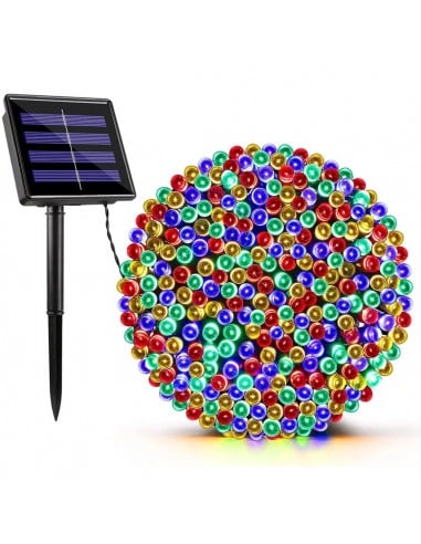 Instalatie 200 LED cu panou solar si controler, lungime 20 metri , Alb Rece , Multicolor ,Albastru