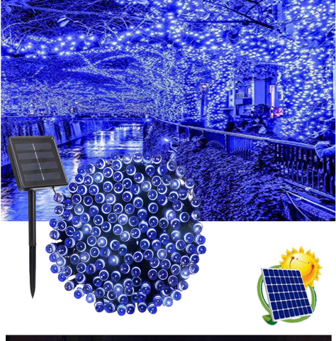 Instalatie 200 LED cu panou solar si controler, lungime 20 metri , Alb Rece , Multicolor ,Albastru