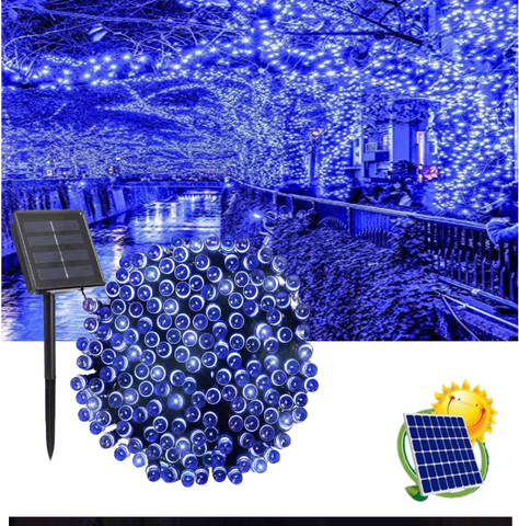 Pachet 4 x Instalatie 200 LED cu panou solar si controler, lungime 20 metri , Alb Rece , Multicolor ,Albastru