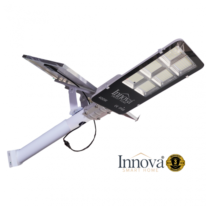 Lampa solara stradala INNOVA 400W cu senzor de lumina si panou separat, IP66