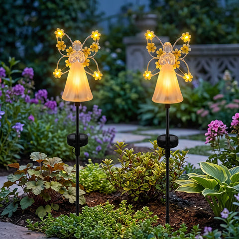 Lămpi Solare Decor Îngeraș cu Flori pentru Grădină – Set 2, 4 sau 8 Bucăți, Lumină Caldă