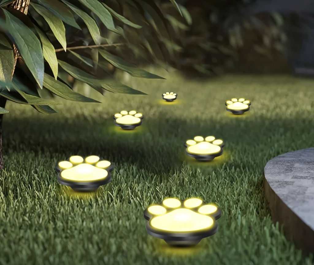 Lămpi Solare Decorative în Formă de Lăbuță pentru Grădină –4 Bucăți, LED Alb Cald