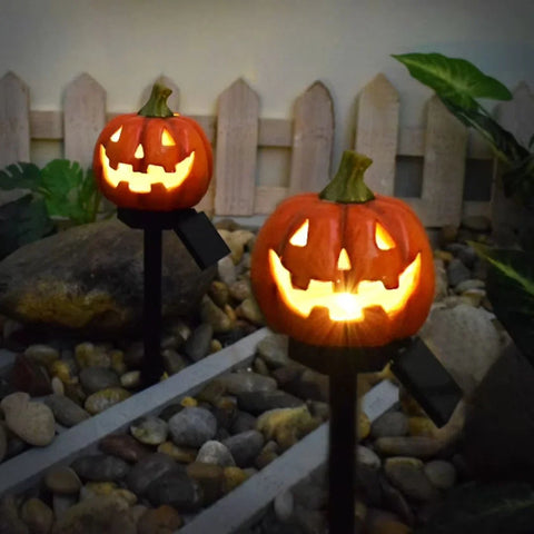 Lămpi Solare Halloween Dovleac pentru Grădină – Set 2 sau 4 Bucăți, Decor Curte și Alei