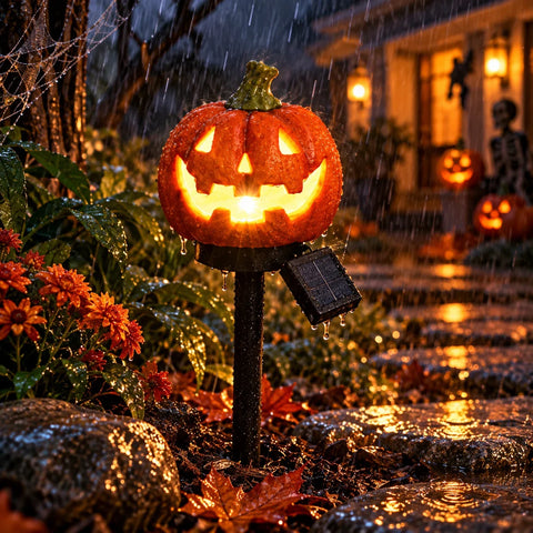 Lămpi Solare Halloween Dovleac pentru Grădină – Set 2 sau 4 Bucăți, Decor Curte și Alei