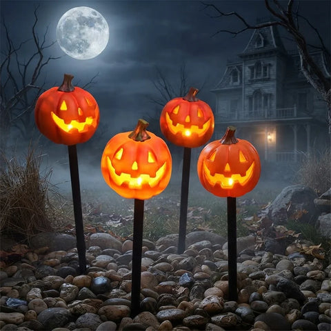 Lămpi Solare Halloween Dovleac pentru Grădină – Set 2 sau 4 Bucăți, Decor Curte și Alei