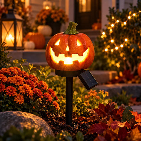 Lămpi Solare Halloween Dovleac pentru Grădină – Set 2 sau 4 Bucăți, Decor Curte și Alei