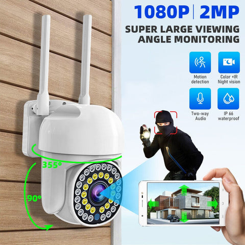 Cameră de Supraveghere Smart WIFI, 36 LED-uri, HD, Viziune Nocturnă cu Infraroșu și Protecție IP66, Transmisie Live pe Telefon