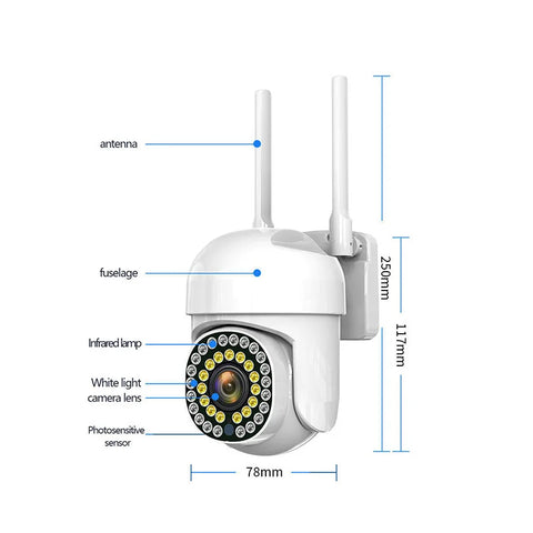 Cameră de Supraveghere Smart WIFI, 36 LED-uri, HD, Viziune Nocturnă cu Infraroșu și Protecție IP66, Transmisie Live pe Telefon