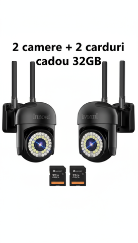 Pachet 2 x Cameră de Supraveghere Smart Innova, 36 LED-uri, HD, IP66 + 2 Carduri Cadou