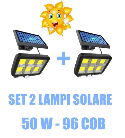 Pachet 2 x Lampa Solara 50W - 96 LED COB, cu PANOU DETASABIL