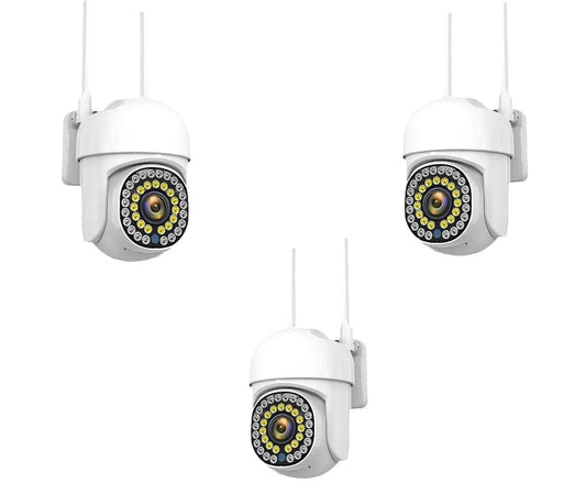 Pachet 3 x Cameră de Supraveghere Smart WIFI, 36 LED-uri, HD, Viziune Nocturnă cu Infraroșu și Protecție IP66, Transmisie Live pe Telefon
