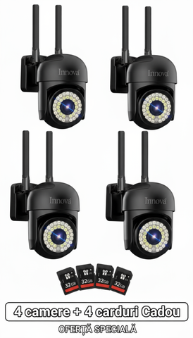 Pachet 4 x Cameră de Supraveghere INNOVA WIFI, 36 LED-uri, HD, IP66 + 4 Carduri Cadou