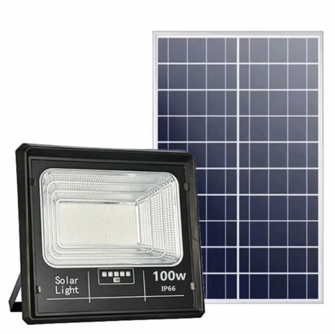 Pachet 4 x Proiector Solar Jortan 100W , IP66 , Indicator Baterie , Telecomanda , 6500k + cadou surpriza