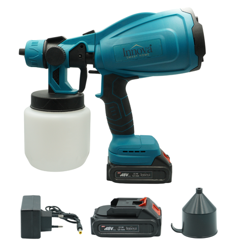 Pistol de Pulverizare Electric, Fără Fir, 800W, 48V, 2 Acumulatori Li-Ion, 800 ml, HVLP, Pulverizare Fină, Innova
