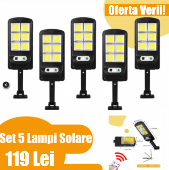 SET 5 X LAMPA SOLARA 96LED COB CU TELECOMANDA