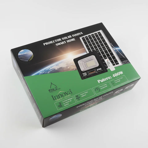 Proiector LED INNOVA 400W Cu Panou Solar si telecomanda, IP66 + Cadou Surpriza