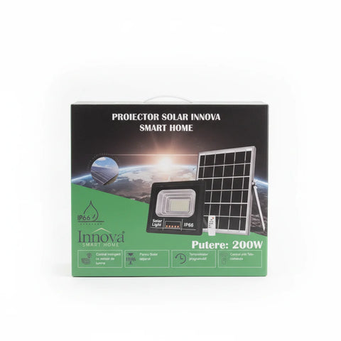 Proiector LED INNOVA 200W Cu Panou Solar si telecomanda, IP66 + Cadou Surpriza