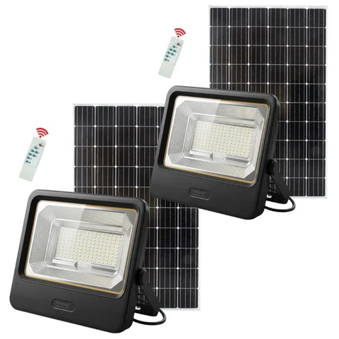 Set 2 Proiectoare Solare LED 1000W Innova Smart Home Cyborg, IP67, Panouri Solare 45x35 cm și Telecomenzi