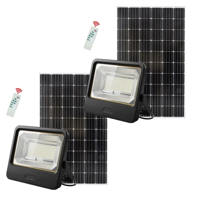Set 2 Proiectoare Solare LED 600W Innova Smart Home Cyborg, IP67, Panouri Solare 35x29 cm și Telecomenzi