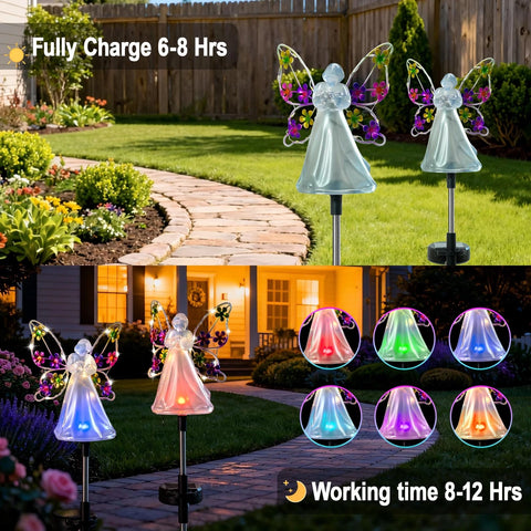 Lămpi Solare Decor Îngeraș cu Flori pentru Grădină – Set 2, 4 sau 8 Bucăți, Multicolor