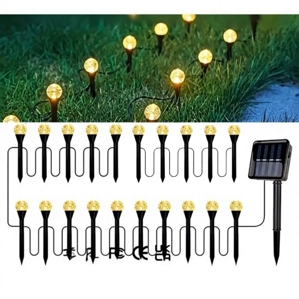 Set 2 Instalații Solare de Grădină cu 20 Globuri LED 3m, Lumină Caldă sau Multicoloră