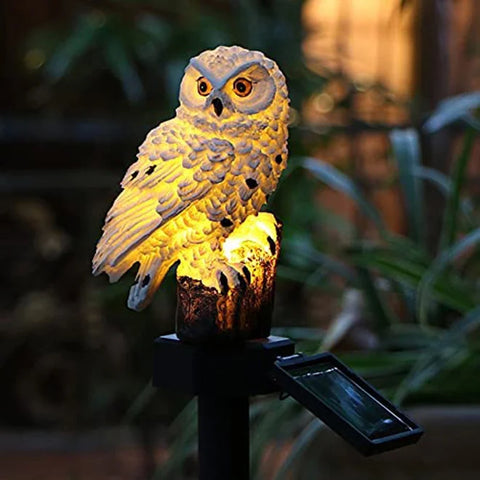 Set 2 Lămpi Solare Bufniță Albă pentru Grădină, Lumină Caldă, Țăruș 45 cm