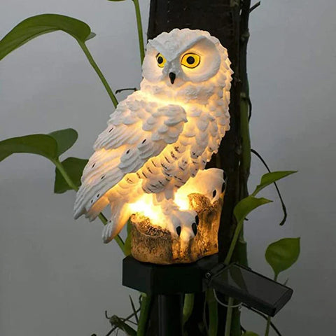 Set 2 Lămpi Solare Bufniță Albă pentru Grădină, Lumină Caldă, Țăruș 45 cm