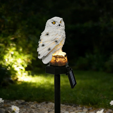 Set 2 Lămpi Solare Bufniță Albă pentru Grădină, Lumină Caldă, Țăruș 45 cm