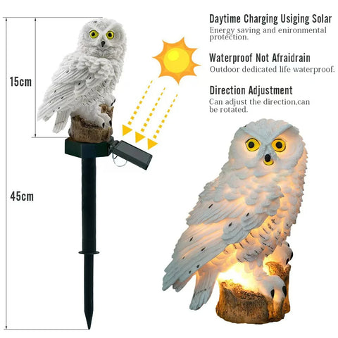 Set 2 Lămpi Solare Bufniță Albă pentru Grădină, Lumină Caldă, Țăruș 45 cm