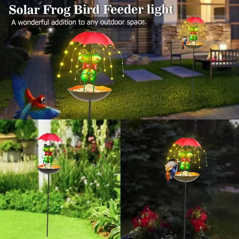 Set 2 Lămpi Solare Decorative cu Hrănitoare pentru Păsări, Model Albinuță sau Broscuță, pentru Grădină