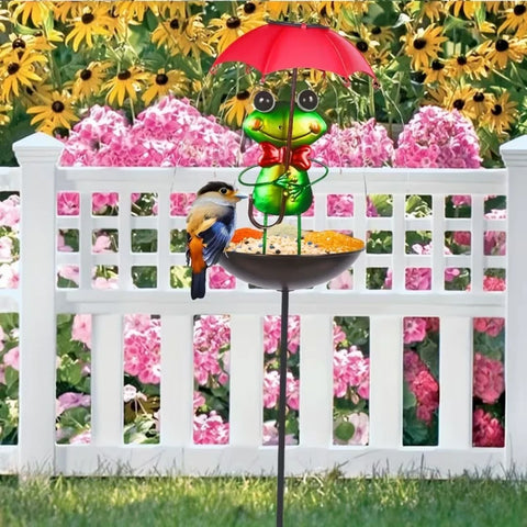 Set 2 Lămpi Solare Decorative cu Hrănitoare pentru Păsări, Model Albinuță sau Broscuță, pentru Grădină