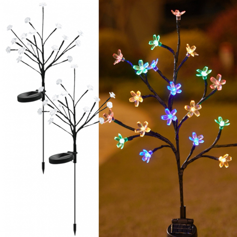 Set 2 Lampi Solare Decorative Ramura cu Flori LED, 65cm, IP66