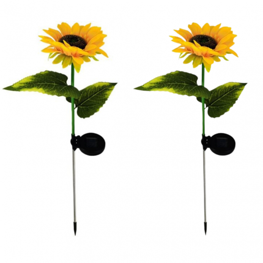 Black Friday - Set 2 x Lămpi Solare LED tip Floarea Soarelui pentru Grădină, 10 Micro-LED-uri, Înălțime 70 cm, IP65, Iluminare Automată cu Senzor