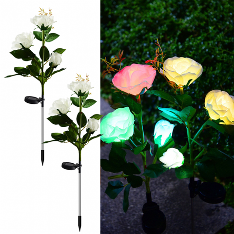 Set 2 x Lampi Solare Trandafir cu 3 Flori LED – Decor Elegant de Gradina, Tarus si Panou Solar