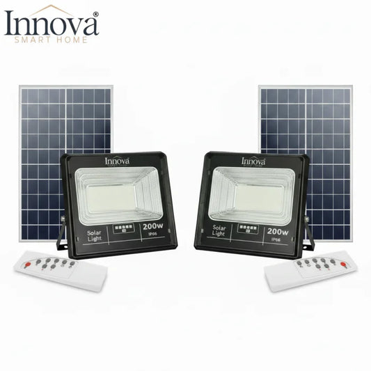 Set 2 x Proiector LED INNOVA 200W Cu Panou Solar si telecomanda, IP66 + Cadou Surpriza