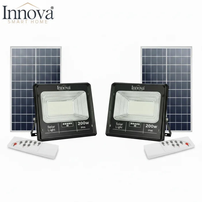 Set 2 x Proiector LED INNOVA 200W Cu Panou Solar si telecomanda, IP66 + Cadou Surpriza