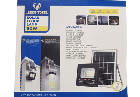 Black Friday - Set 2 x Proiector Solar Jortan 50W , IP66 , Indicator Batarie , Telecomanda , 6500k