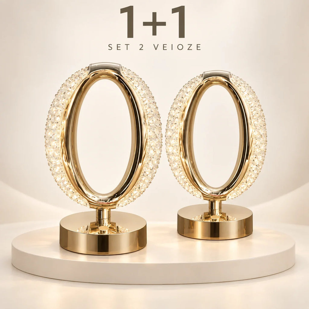 Set 2 x Lampa Diamond Crystal Oval LED – Eleganță rafinată cu 3 temperaturi de culoare Alb Rece, Alb Cald, Neutru și Accente Aurii