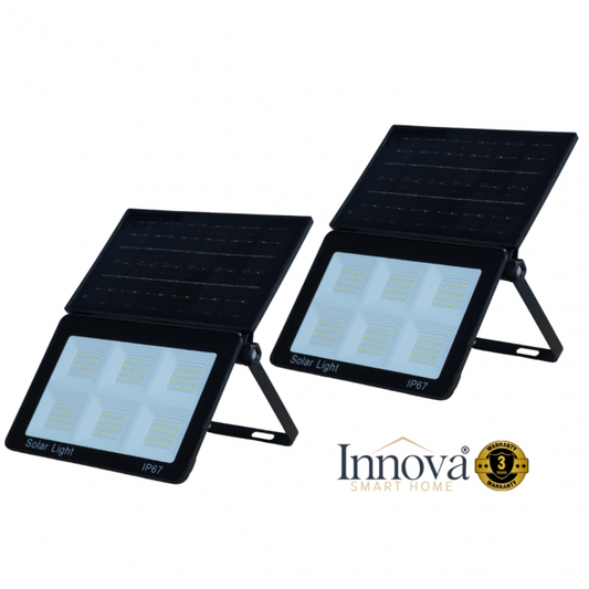 Set 2x Lampa Solara Modulara Aurora by Innova 100W BK-T7 cu Panou Detasabil – Senzor Lumina, IP67, 140 mp2 + Cadou Surpriza