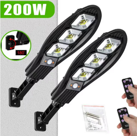Set 2x Lampa Solara Stradala SKY 200W, Senzor de miscare, Senzor de lumina cu Telecomanda + Cadou Surpriza