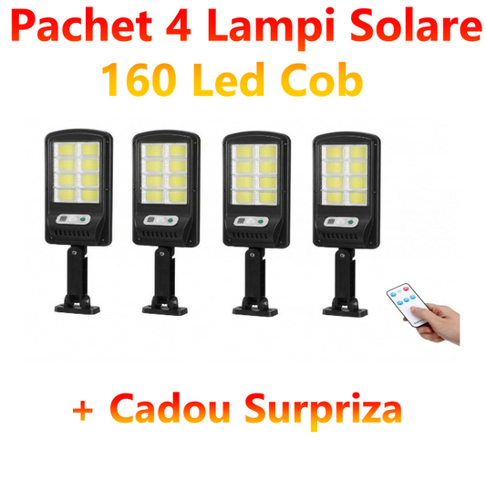 Set 4 x Lampa solara 8 Cadrane Jortan , cu incarcare solara, 160 LED-uri COB, telecomanda + Cadou Surpriza
