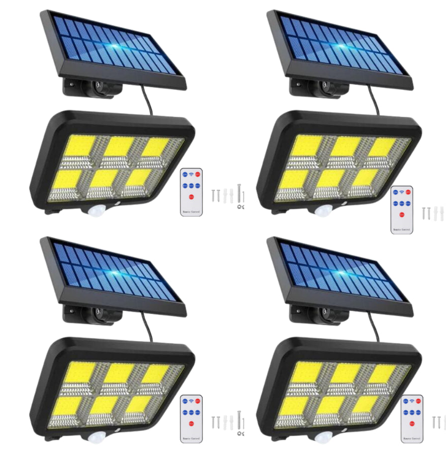 Set 4 x Proiectoare Solare cu Panou Separat Si Senzor de Miscare 96 COB + Telecomanda + cadou surpriza