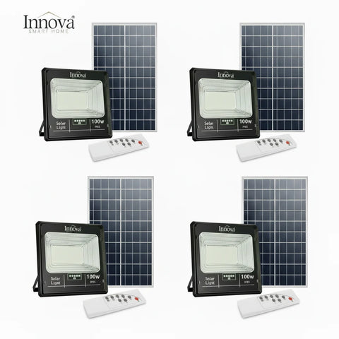 Set 4 x Proiector Solar Innova 100W , IP66 , Indicator Batarie , Telecomanda , 6500k , 3 Ani Garantie