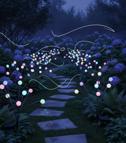 Set de 2 Lămpi Solare de Grădină cu Licurici Multicolor/Alb Cald – Eleganță și Magie în Spațiul Exterior