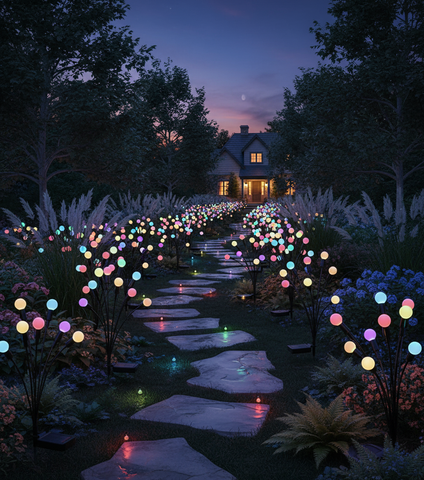 Black Friday - Set de 2 Lămpi Solare de Grădină cu Licurici Multicolor/Alb Cald – Eleganță și Magie în Spațiul Exterior