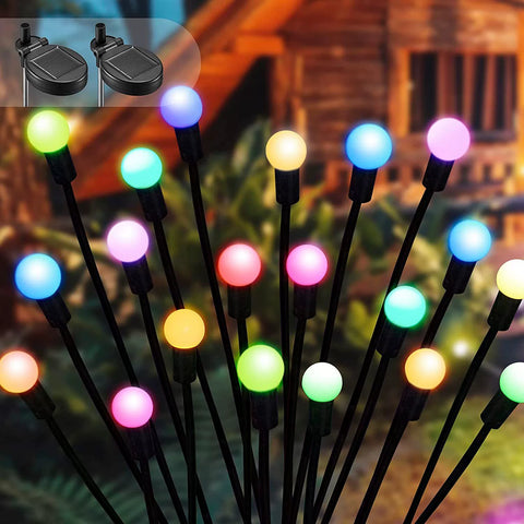 Black Friday - Set de 2 Lămpi Solare de Grădină cu Licurici Multicolor/Alb Cald – Eleganță și Magie în Spațiul Exterior