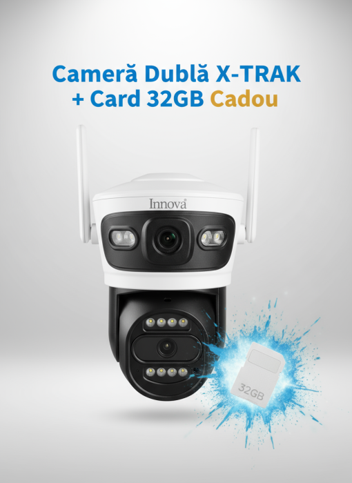 Black Friday - Camera Supraveghere Duală INNOVA X-TRAK, 6MP, WiFi/Lan , live pe telefon + Card Cadou