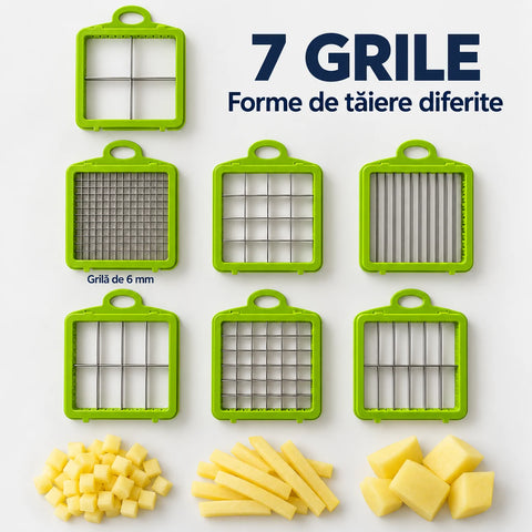 Tocător multifuncțional TAKUMI HOME by Innova, 25 piese, pentru legume și fructe – cubulețe pentru salata de boeuf, feliere și răzuire