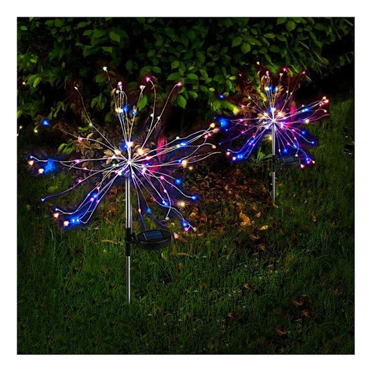 Set Lampi solare artificii cu suport metalic, 90 LED, multicolor